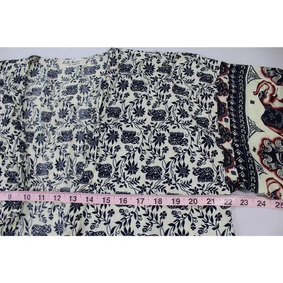 Selfie Couture Elephant Print Kimono Cardigan M/L Boho Fringe Cover Up - Picture 5 of 6